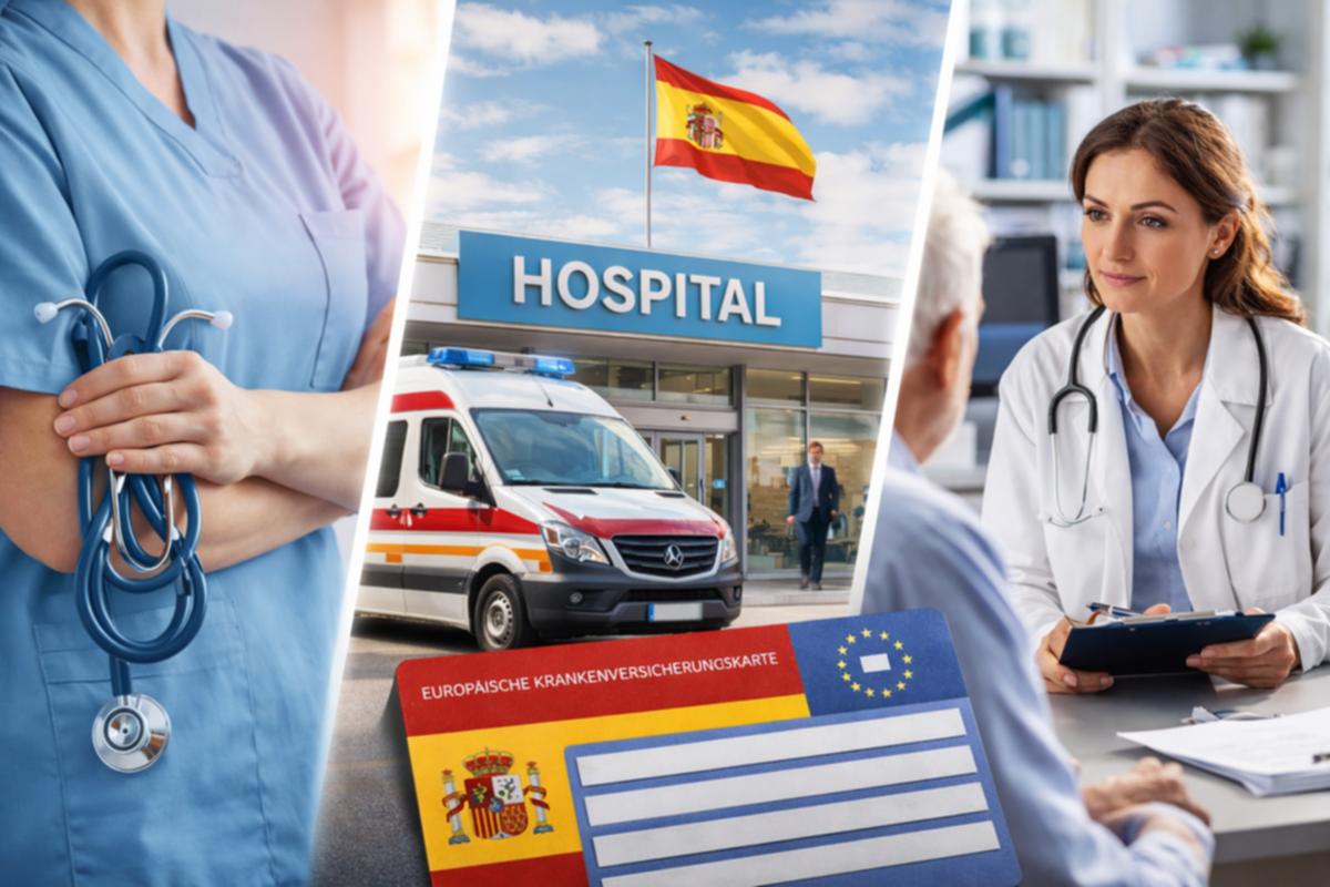 Ärztin im Gespräch mit Patient in einem modernen Krankenhaus in Spanien