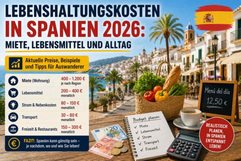 Lebenshaltungskosten in Spanien 2026: Miete, Lebensmittel und Alltag